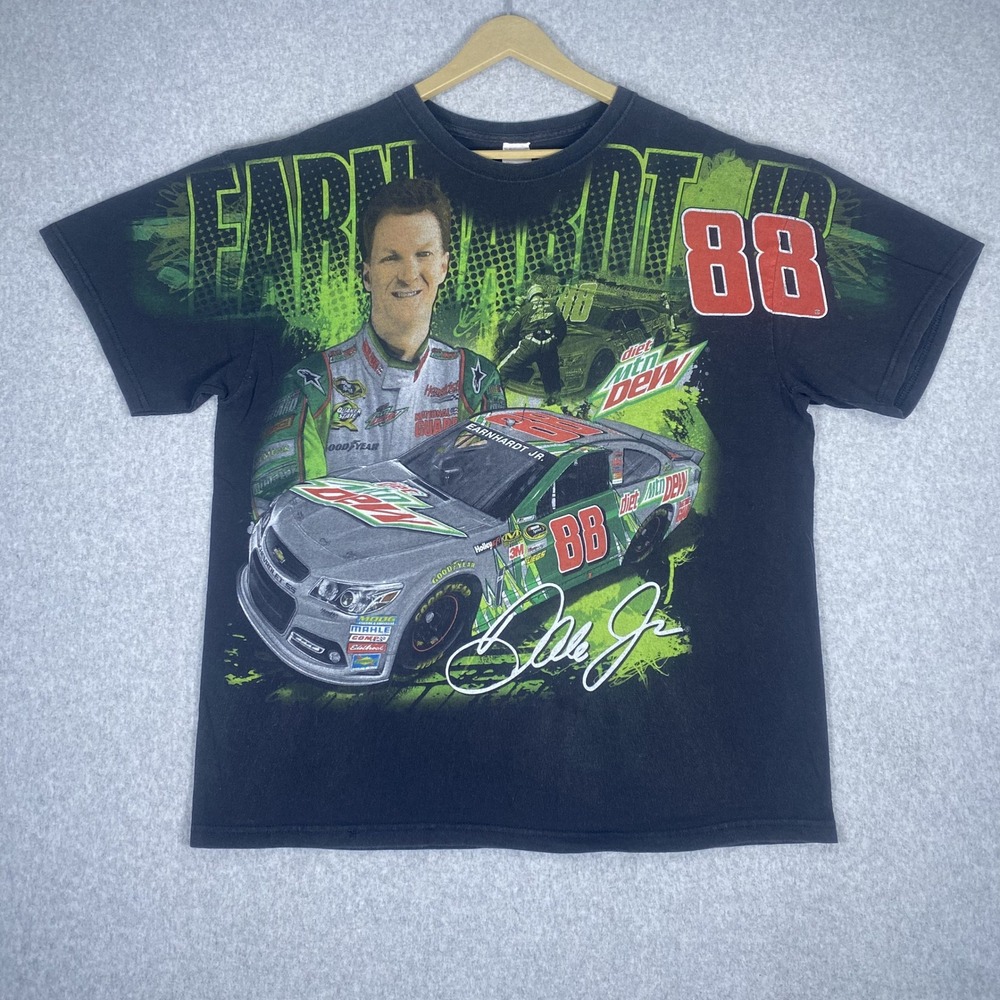 Vintage Dale Earnhardt Jr Shirt 88 NASCAR Mens XL Black Diet Mtn Dew Racing
